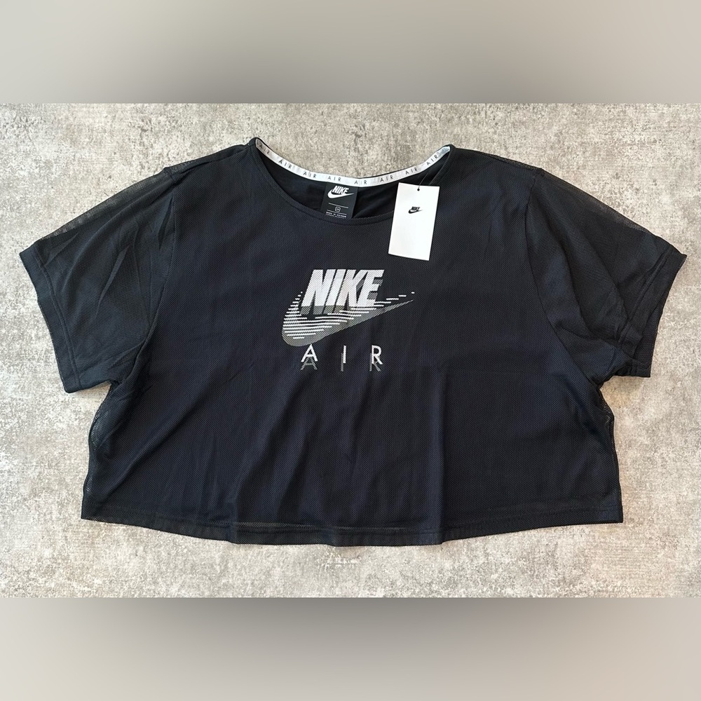 Black and White Nike Crop Top With Mesh Outer Layer
